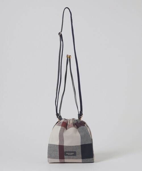 美品　ブルーレーベルクレストブリッジ　巾着　ショルダーバック　チェック クレストブリッジチェックキャンバス巾着ショルダー（ショルダー