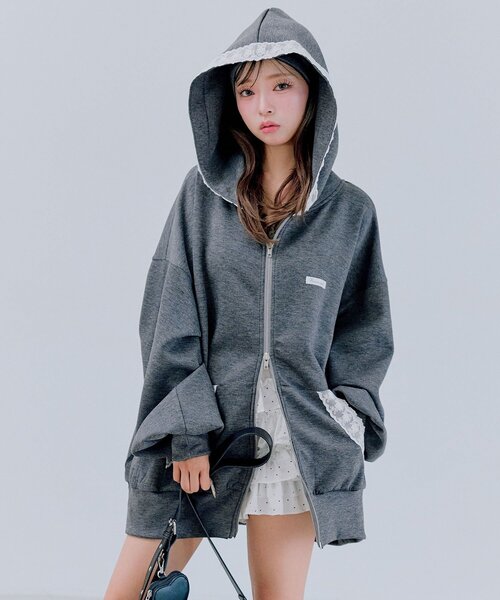 ブランデー戦記 ほっこりグレー フリースパーカー セール】レース付きZIPパーカー（パーカー）｜OLIVE des OLIVE