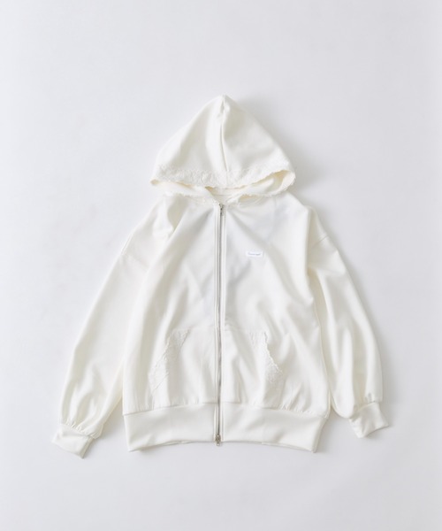 OLIVE des OLIVE（オリーブデオリーブ）の「レース付きZIPパーカー（パーカー・レディース・チャコールグレー/トップグレー/オフホワイト/ブラック/ブラウン・FREE）」の6枚目の写真