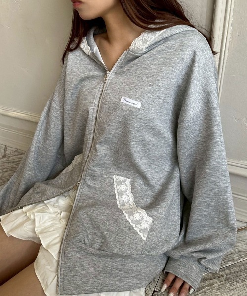 OLIVE des OLIVE（オリーブデオリーブ）の「レース付きZIPパーカー（パーカー・レディース・チャコールグレー/トップグレー/オフホワイト/ブラック/ブラウン・FREE）」の13枚目の写真