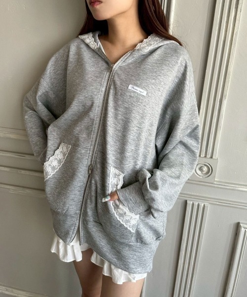 OLIVE des OLIVE（オリーブデオリーブ）の「レース付きZIPパーカー（パーカー・レディース・チャコールグレー/トップグレー/オフホワイト/ブラック/ブラウン・FREE）」の14枚目の写真