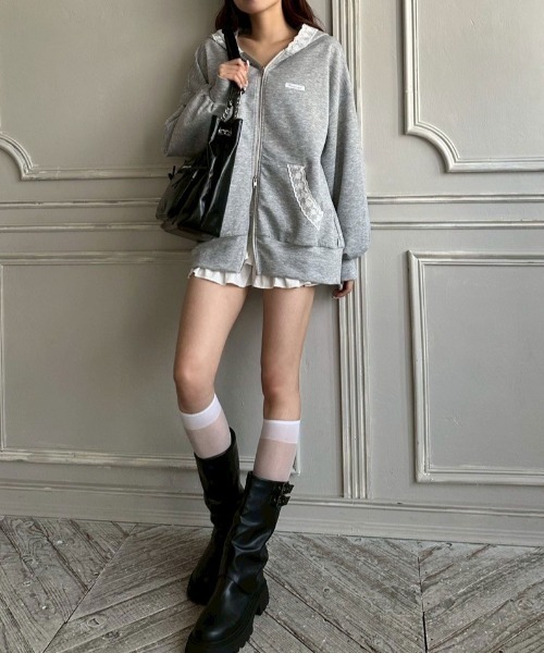 OLIVE des OLIVE（オリーブデオリーブ）の「レース付きZIPパーカー（パーカー・レディース・チャコールグレー/トップグレー/オフホワイト/ブラック/ブラウン・FREE）」の17枚目の写真
