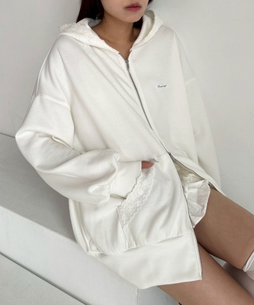 OLIVE des OLIVE（オリーブデオリーブ）の「レース付きZIPパーカー（パーカー・レディース・チャコールグレー/トップグレー/オフホワイト/ブラック/ブラウン・FREE）」の19枚目の写真