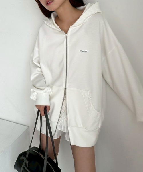 OLIVE des OLIVE（オリーブデオリーブ）の「レース付きZIPパーカー（パーカー・レディース・チャコールグレー/トップグレー/オフホワイト/ブラック/ブラウン・FREE）」の22枚目の写真