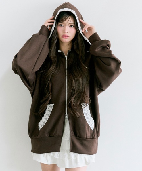 レース付きZIPパーカー（パーカー）｜OLIVE des OLIVE（オリーブ