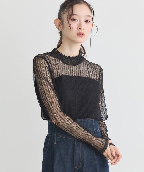 earth music&ecology(アースミュージックアンドエコロジー)の「レースドッキングプルオーバー(Tシャツ/カットソー・レディース・ブラック/オフホワイト/モカ/ピンク・S/M)」の1枚目の写真