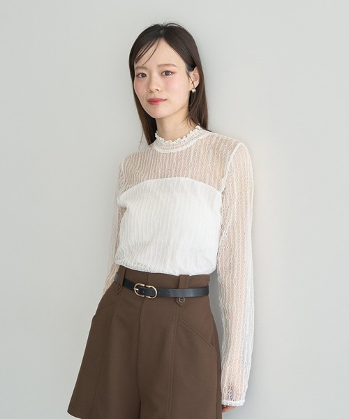 earth music&ecology(アースミュージックアンドエコロジー)の「レースドッキングプルオーバー(Tシャツ/カットソー・レディース・ブラック/オフホワイト/モカ/ピンク・S/M)」の6枚目の写真
