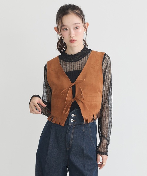 earth music&ecology(アースミュージックアンドエコロジー)の「レースドッキングプルオーバー(Tシャツ/カットソー・レディース・ブラック/オフホワイト/モカ/ピンク・S/M)」の11枚目の写真