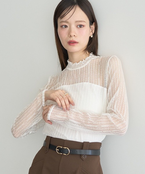 earth music&ecology(アースミュージックアンドエコロジー)の「レースドッキングプルオーバー(Tシャツ/カットソー・レディース・ブラック/オフホワイト/モカ/ピンク・S/M)」の5枚目の写真