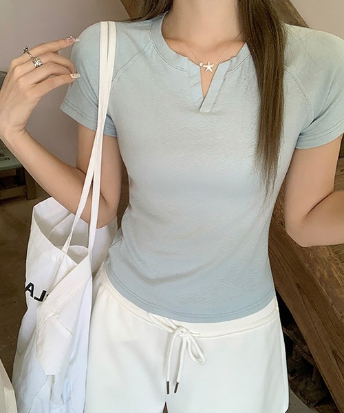 Doula Doula(ドゥーラドゥーラ)の「キーネックラグランTシャツ(Tシャツ/カットソー・レディース・ホワイト/ネイビー/ブルー/イエロー・M/S/L)」の21枚目の写真