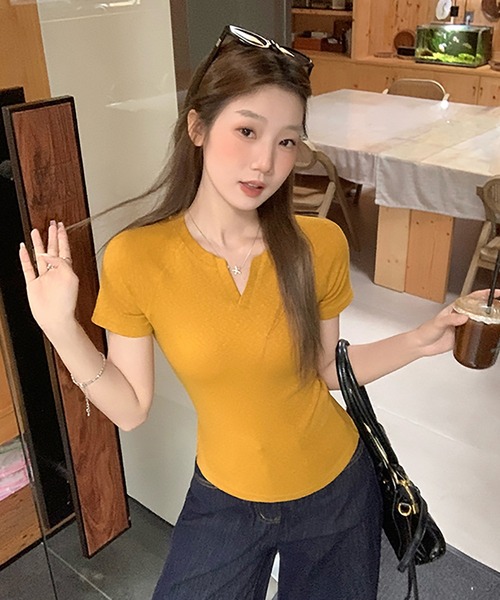 Doula Doula(ドゥーラドゥーラ)の「キーネックラグランTシャツ(Tシャツ/カットソー・レディース・ホワイト/ネイビー/ブルー/イエロー・M/S/L)」の8枚目の写真