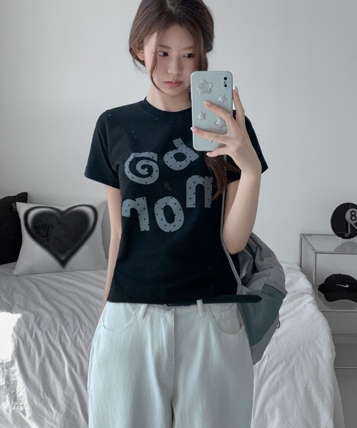 UNE MANSION(ユヌマンション)の「ユニークロゴクロップドバイカラードットパターン半袖Tシャツ(Tシャツ/カットソー・レディース・ブラック/ワイン/ホワイト・FREE)」の1枚目の写真