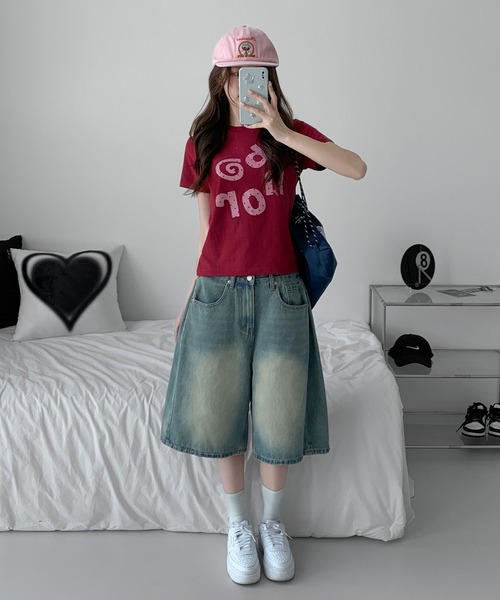 UNE MANSION(ユヌマンション)の「ユニークロゴクロップドバイカラードットパターン半袖Tシャツ(Tシャツ/カットソー・レディース・ブラック/ワイン/ホワイト・FREE)」の9枚目の写真