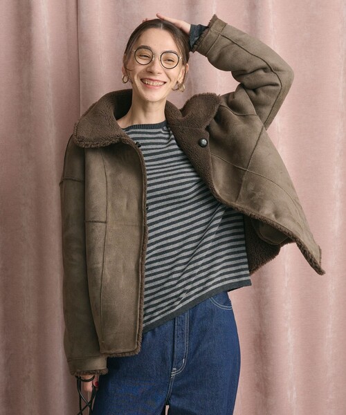 セール】【WEB限定】ボア×フェイクムートン ループボタンジャケット