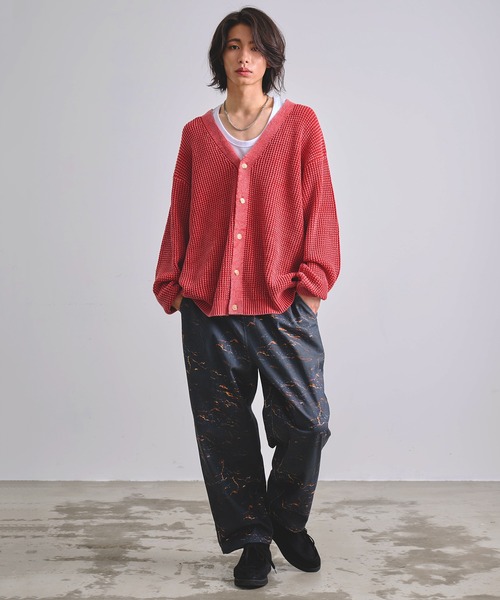 Revo. パウダーブリーチ加工 ワッフル編み ルーズニット カーディガン