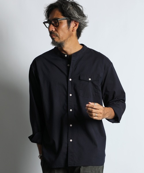 The DUFFER of ST.GEORGE(ザダファーオブセントジョージ)の「LINEN BLEND COOLMAX NO COLLAR SHIRT:セットアップ 麻混クールマックス ノーカラーシャツ(シャツ/ブラウス・メンズ・ネイビー/グレイッシュベージュ・X-LARGE/LARGE/MEDIUM/SMALL)」の7枚目の写真