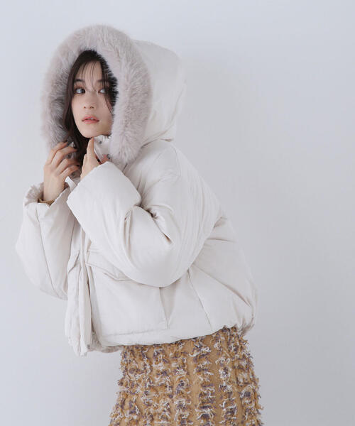 Natural Beauty フード付きジャケット ベージュ NATURAL BEAUTY BASIC｜フードファーショートダウン | Rakuten