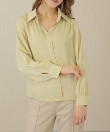 スキッパーネック 比翼 デザイン 長袖 シャツ