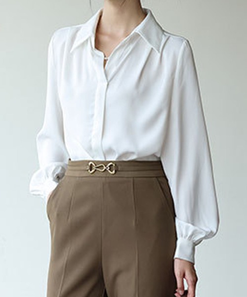 Lace Ladies(レースレディース)の「スキッパーネック 比翼 デザイン 長袖 シャツ(シャツ/ブラウス・レディース・アイボリー/ブラック/イエロー/ホワイト・XL/M)」の7枚目の写真