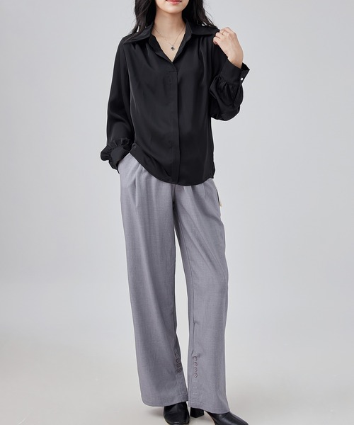Lace Ladies(レースレディース)の「スキッパーネック 比翼 デザイン 長袖 シャツ(シャツ/ブラウス・レディース・アイボリー/ブラック/イエロー/ホワイト・XL/M)」の13枚目の写真