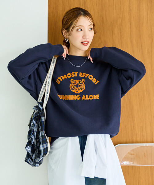 FREAK'S STORE(フリークスストア)の「限定展開 アニマル カレッジ フロッキー ロゴ スウェット(スウェット・レディース・ベージュ/スミクロ/杢グレー/ナチュラル/オフホワイト/グリーン/ピンク/ネイビー・フリ-)」の20枚目の写真