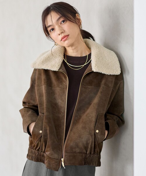 【美品】TINYCOTTONS ボアアウター　ジャケット ブラウン2Y 2WAY】ボアカラーブルゾン（ブルゾン）｜ANY（エニィ）のファッション