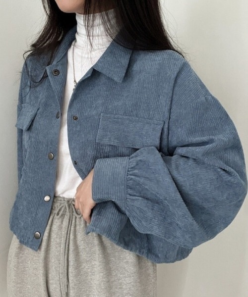 cammie（キャミー）の「コーデュロイドローストリングショートジャケット（その他アウター・レディース・ブラック/アイボリー/ブルー・M/L）」の3枚目の写真