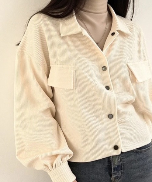 cammie（キャミー）の「コーデュロイドローストリングショートジャケット（その他アウター・レディース・ブラック/アイボリー/ブルー・M/L）」の5枚目の写真