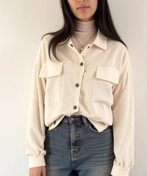 cammie（キャミー）の「コーデュロイドローストリングショートジャケット（その他アウター・レディース・ブラック/アイボリー/ブルー・M/L）」の14枚目の写真