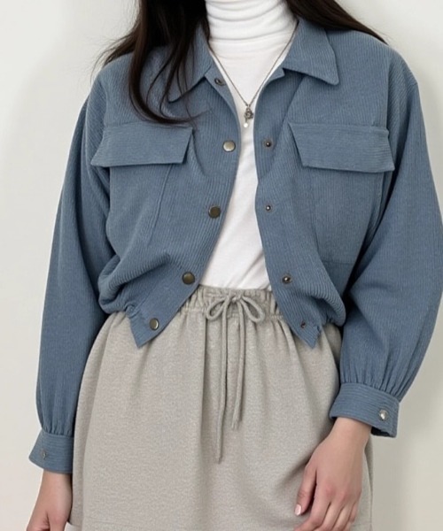 cammie（キャミー）の「コーデュロイドローストリングショートジャケット（その他アウター・レディース・ブラック/アイボリー/ブルー・M/L）」の11枚目の写真