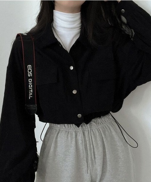 cammie（キャミー）の「コーデュロイドローストリングショートジャケット（その他アウター・レディース・ブラック/アイボリー/ブルー・M/L）」の4枚目の写真