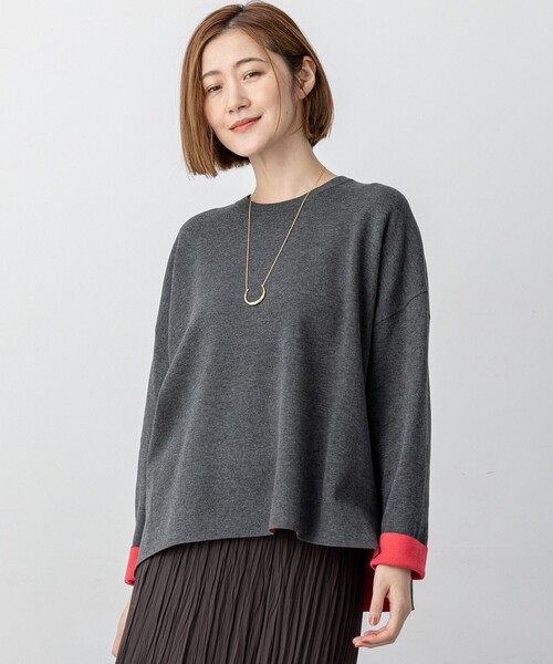 23区 L(ニジュウサンクオオキイサイズ)の「【洗える】ダブルフェイス プルオーバー ニット(ニット/セーター・レディース・グレー系/ブルー系/アイボリー系・46/44)」の2枚目の写真