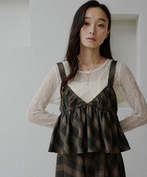 【apres jour clair】【セットアップ可能】チェックリボンビスチェ