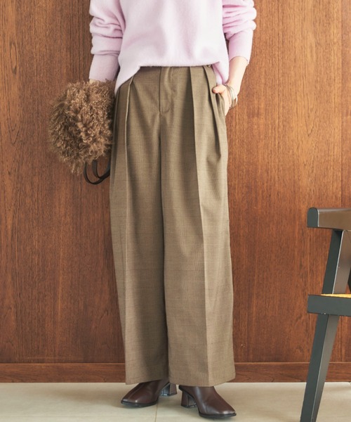 Doux archives（ドゥアルシーヴ）の「2タックチェックパンツ（その他パンツ・レディース・ブラウン/グレー・36/38）」の2枚目の写真