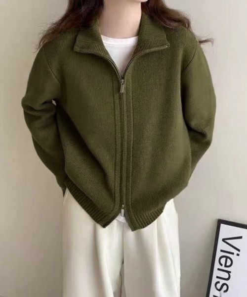Miniministore(ミニミニストア)の「ダブルジップニットカーディガンレディース(ニット/セーター・レディース・グレイッシュベージュ/アイボリー/ブラック/カーキ/グレー/チェリーピンク/ワインレッド/ダークグレー・FREE)」の7枚目の写真