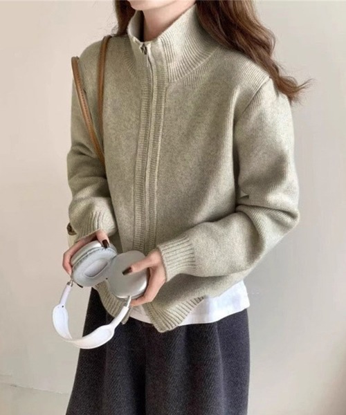Miniministore(ミニミニストア)の「ダブルジップニットカーディガンレディース(ニット/セーター・レディース・グレイッシュベージュ/アイボリー/ブラック/カーキ/グレー/チェリーピンク/ワインレッド/ダークグレー・FREE)」の6枚目の写真