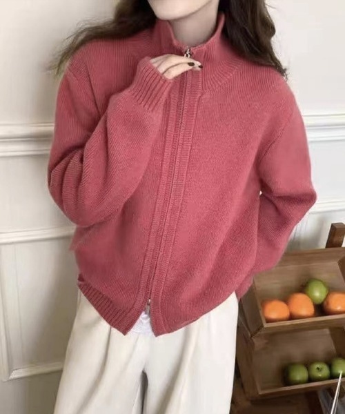 Miniministore(ミニミニストア)の「ダブルジップニットカーディガンレディース(ニット/セーター・レディース・グレイッシュベージュ/アイボリー/ブラック/カーキ/グレー/チェリーピンク/ワインレッド/ダークグレー・FREE)」の8枚目の写真