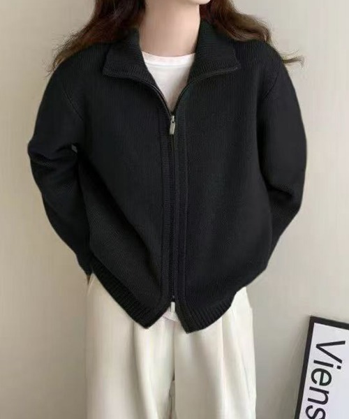 Miniministore(ミニミニストア)の「ダブルジップニットカーディガンレディース(ニット/セーター・レディース・グレイッシュベージュ/アイボリー/ブラック/カーキ/グレー/チェリーピンク/ワインレッド/ダークグレー・FREE)」の3枚目の写真