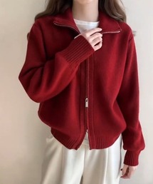 marie claireSPORT レディース ジップアップセーター赤 秋 冬 レディース トップス ニット ジッパー チャック フロント