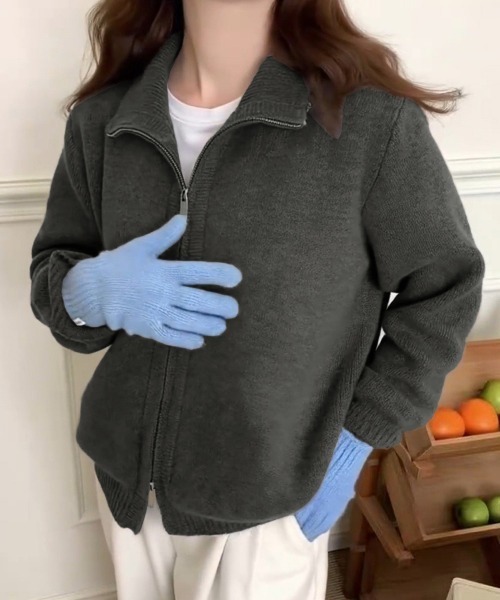 Miniministore(ミニミニストア)の「ダブルジップニットカーディガンレディース(ニット/セーター・レディース・グレイッシュベージュ/アイボリー/ブラック/カーキ/グレー/チェリーピンク/ワインレッド/ダークグレー・FREE)」の11枚目の写真