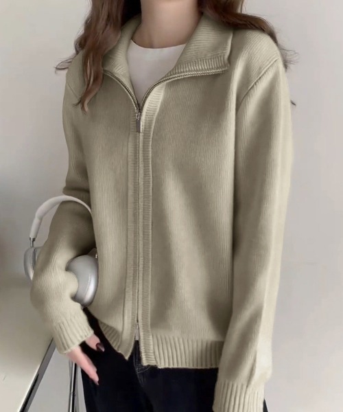 Miniministore(ミニミニストア)の「ダブルジップニットカーディガンレディース(ニット/セーター・レディース・グレイッシュベージュ/アイボリー/ブラック/カーキ/グレー/チェリーピンク/ワインレッド/ダークグレー・FREE)」の13枚目の写真