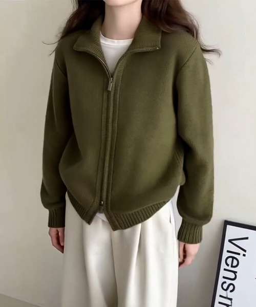 Miniministore(ミニミニストア)の「ダブルジップニットカーディガンレディース(ニット/セーター・レディース・グレイッシュベージュ/アイボリー/ブラック/カーキ/グレー/チェリーピンク/ワインレッド/ダークグレー・FREE)」の14枚目の写真