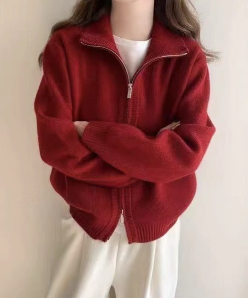 Miniministore(ミニミニストア)の「ダブルジップニットカーディガンレディース(ニット/セーター・レディース・グレイッシュベージュ/アイボリー/ブラック/カーキ/グレー/チェリーピンク/ワインレッド/ダークグレー・FREE)」の17枚目の写真