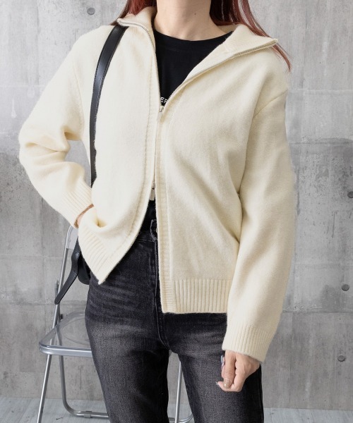 Miniministore(ミニミニストア)の「ダブルジップニットカーディガンレディース(ニット/セーター・レディース・グレイッシュベージュ/アイボリー/ブラック/カーキ/グレー/チェリーピンク/ワインレッド/ダークグレー・FREE)」の21枚目の写真