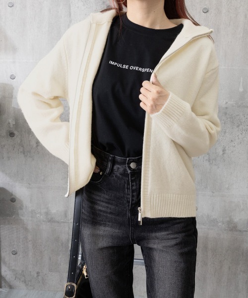 Miniministore(ミニミニストア)の「ダブルジップニットカーディガンレディース(ニット/セーター・レディース・グレイッシュベージュ/アイボリー/ブラック/カーキ/グレー/チェリーピンク/ワインレッド/ダークグレー・FREE)」の22枚目の写真