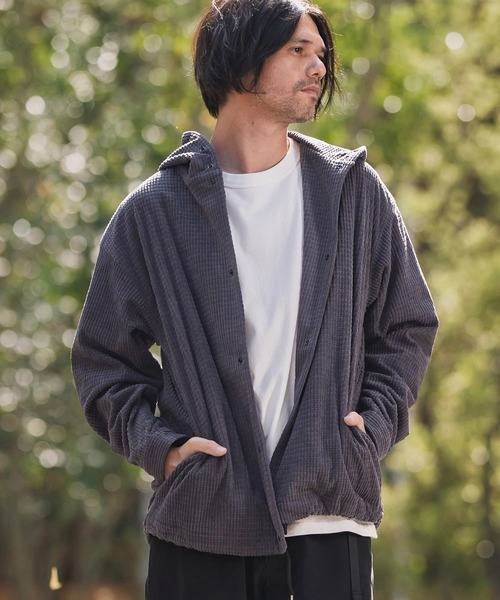 CAMBIO（カンビオ）の「ms6261-Waffle Corduroy Hoode Shirts フーディーシャツ(A55725cmb)（シャツ/ブラウス・メンズ・ブラック/キナリ/チャコール/ベージュ・S/M/L）」の4枚目の写真