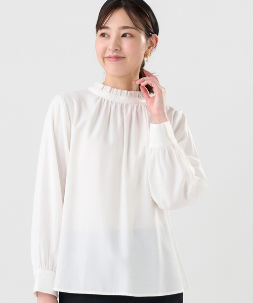 TOKYO SHIRTS（トウキョウシャツ）の「デニム風 衿フリル ブラウス（シャツ/ブラウス・レディース・ブルー/ホワイト・M/L）」の2枚目の写真