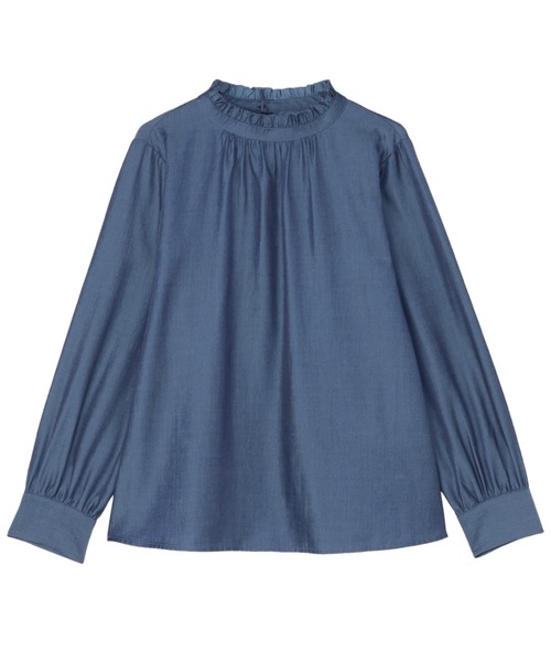 TOKYO SHIRTS（トウキョウシャツ）の「デニム風 衿フリル ブラウス（シャツ/ブラウス・レディース・ブルー/ホワイト・M/L）」の12枚目の写真