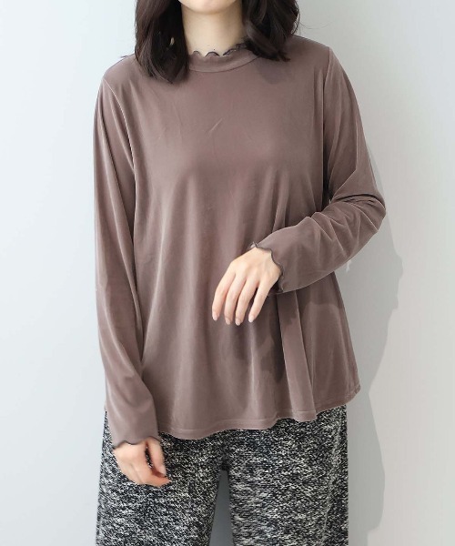 leswel(レスウェル)の「【L~5L 大きいサイズ】ライトベロアハイネックメロートップス(Tシャツ/カットソー・レディース・オフホワイト/チャコールグレー/ブラウン・L/LL/3L/4L/5L)」の13枚目の写真
