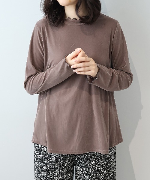 leswel(レスウェル)の「【L~5L 大きいサイズ】ライトベロアハイネックメロートップス(Tシャツ/カットソー・レディース・オフホワイト/チャコールグレー/ブラウン・L/LL/3L/4L/5L)」の12枚目の写真